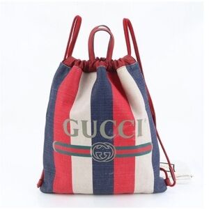 Gucci Red and Blue Canvas Drawstring Backpack